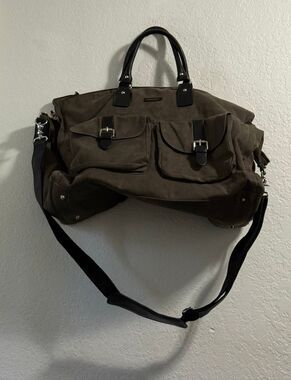 Hook & Albert Waxed Canvas w Leather Trim Garment Weekender Duffel Bag 14x20